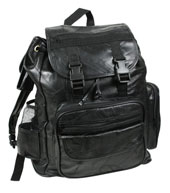 [ Leather Patchwork Backpack Black Leather ]