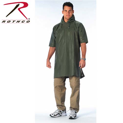 [ Rubber Rain Poncho - Olive Dra ]