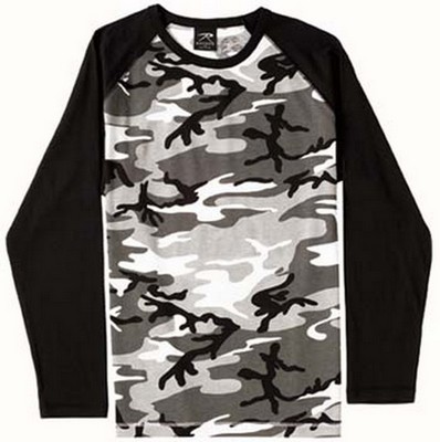 City Camouflage Shirts Raglan Long Sleeve Camo T-Shirts 3XL