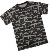 [ Gun and Rifle Print T-Shirt Black 2XL ]