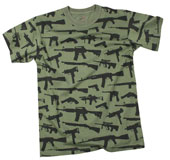 [ Military Fashion Gun Print T-Shirt Olive Drab 2XL ]