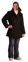 [ Women's Military Style Wool Peacoat Black ]