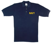 [ Military Navy Logo Golf Shirt Navy Blue and Gold ]
