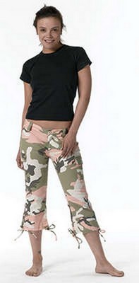 Womens Camo Capris Subdued Pink Camouflage Capri Pants