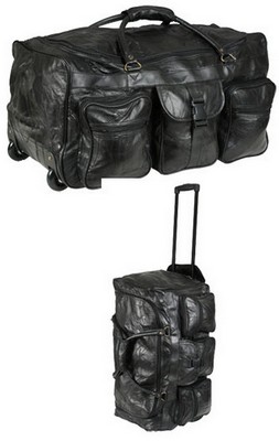 Leather Patchwork Wheeled Duffle Bag Black