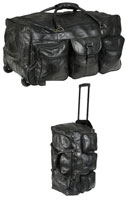 Leather Patchwork Wheeled Duffle Bag Black