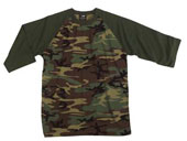 Camouflage T-Shirts Woodland Camo 3/4 Sleeve Shirt