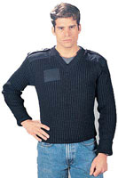 Wool Military Sweaters - Navy Blue V-Neck Sweaters