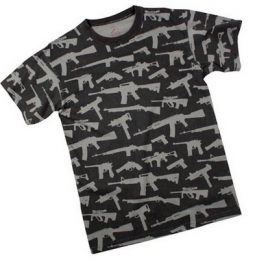 Gun And Rifle Print T-Shirt Black