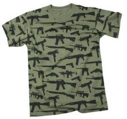 Military Fashion Gun Print T-Shirt Olive Drab