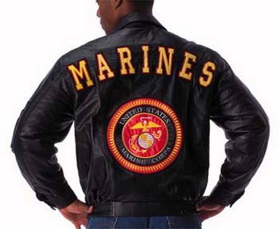 Marine Logo Jacket Black Leather Marines Jacket 2XL