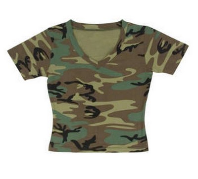 Womens Camouflage Shirts V-Neck Camo Tee