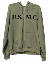 USMC Sweatshirts Olive Drab Zip Front Hooded USMC Sweatshirt