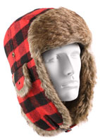 Military Flyer's Hats Red Plaid W/Faux Fur