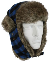 Blue Plaid Flyers Winter Hat W/Fur Lining