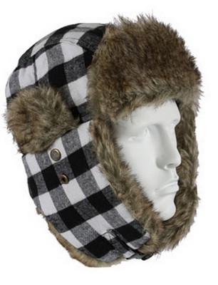 White Plaid Flyers Winter Hat W/Fur Lining