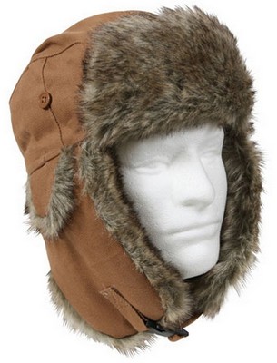 Military Style Flyer Hat Tan W/Grey Fur