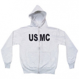 USMC Hoodie Zip Front Sweatshirt Grey