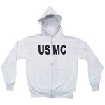 USMC Hoodie Zip Front Sweatshirt Grey