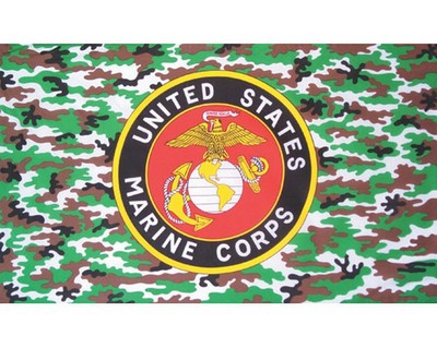 USMC Flag Round Seal On Camo Field 3X5
