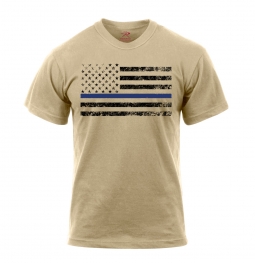 Desert Sand Thin Blue Line Black USA Flag T-Shirt - 3XL