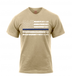 Desert Sand Thin Blue Line White USA Flag T-Shirt - 3XL