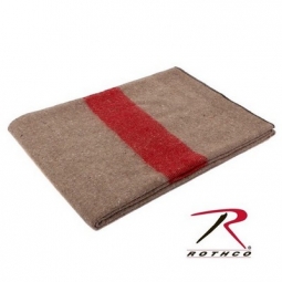 Swiss Style Wool Blanket - Tan / Red Stripe