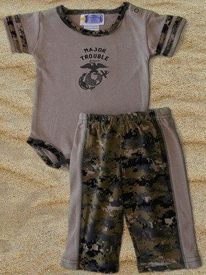 Baby Crawler And Pants Set Marine Logo & Digital Camo