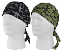 Rifle And Gun Print Headwraps Black Or Olive