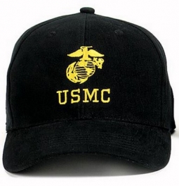 HAT WITH USMC Emblem Yellow Gold and Silver Thread Low  Profile Style Navy  Hat