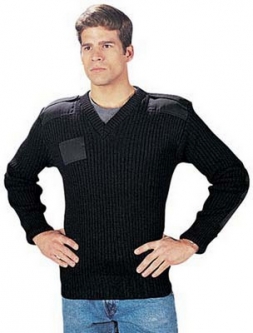 Wool Military Sweaters - Black V-Neck Sweaters
