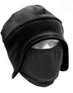 Cold Weather Fleece Cap W/Face Mask Black