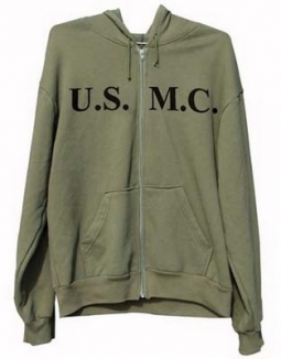 USMC Sweatshirts Olive Drab Zip Front Hooded USMC Sweatshirt 2XL