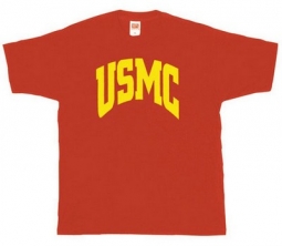 USMC T-Shirt Red/Gold Arched USMC Logo Tee