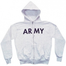Army Hoodie Zip Front Sweatshirt Grey