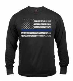 Long Sleeve Thin Blue Line USA Flag T-Shirt