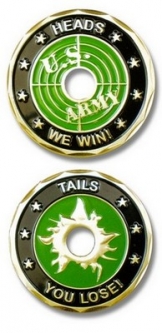 Challenge Coin-Head/Tails Bullet Hole Cut Out