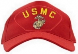 USA-Made Emblematic Cap - USMC (With Globe & Anchor) (Red