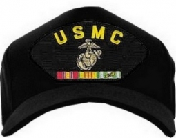 USA-Made Emblematic Cap - USMC (Ribbon) Black