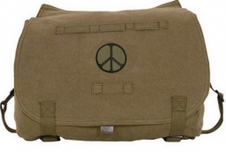 Peace Sign Retro Hungarian Shoulder Bag Olive