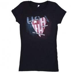 Women's Cotton Tee's - Heart Flag - Black