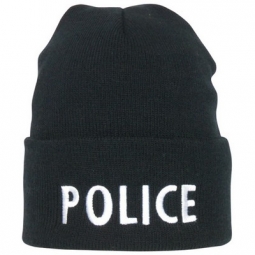 Embroidered Watch Cap - Police - Black - White Embroidered Text