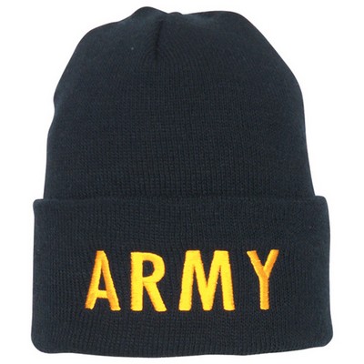 Embroidered Watch Cap - Army - Black - Gold Embroidered Text