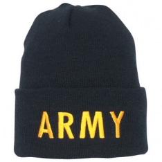 Embroidered Watch Cap - Army - Black - Gold Embroidered Text