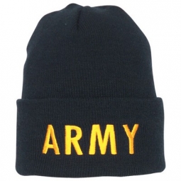 Embroidered Watch Cap - Army - Black - Gold Embroidered Text