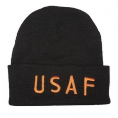 Embroidered Watch Cap - USAF - Black - Gold Lettering