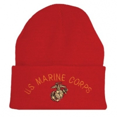 Embroidered Watch Cap - US Marine Corps - Red
