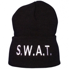 Embroidered Watch Cap - S.W.A.T. - Black - White Embroidered Text