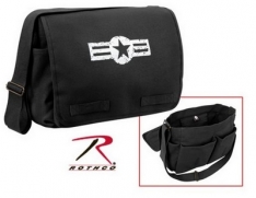 Black Classic Messenger Bag With Air Corp Emblem